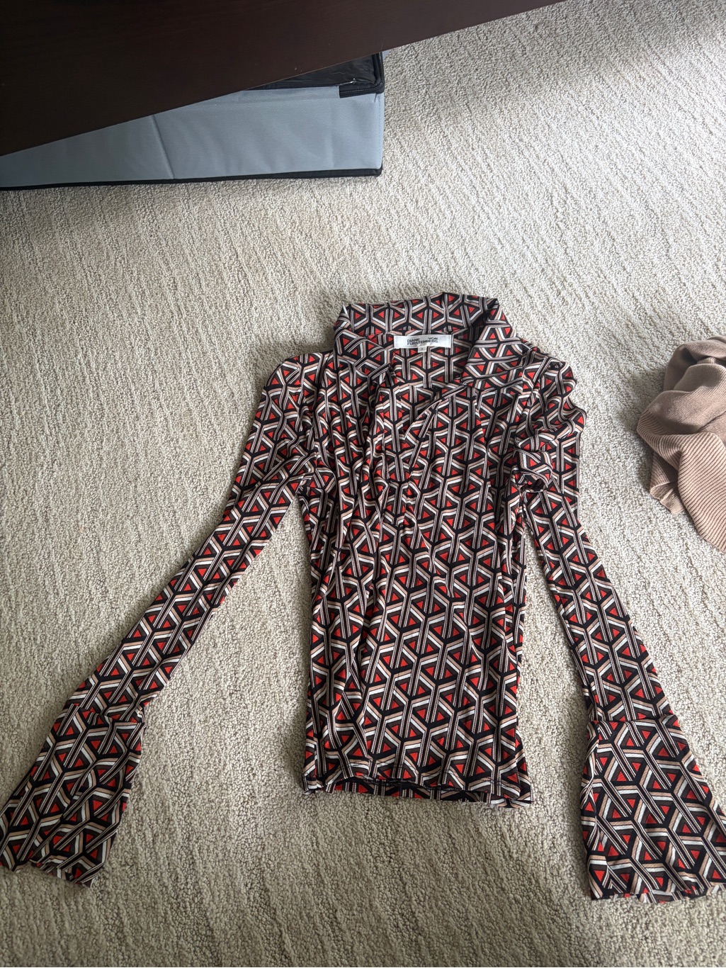 Diane Von Furstenberg Geometric Long-Sleeve Top In Red, Black & Cream